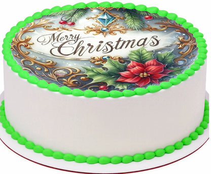 Edible Icing Images Cake Topper with Bright Ornament Decoration Christmas-themed decoration