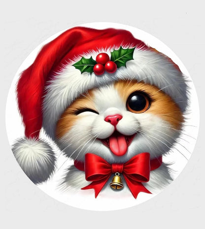 Cat in Santa Hat Christmas Edible Image Cake Topper - Precut