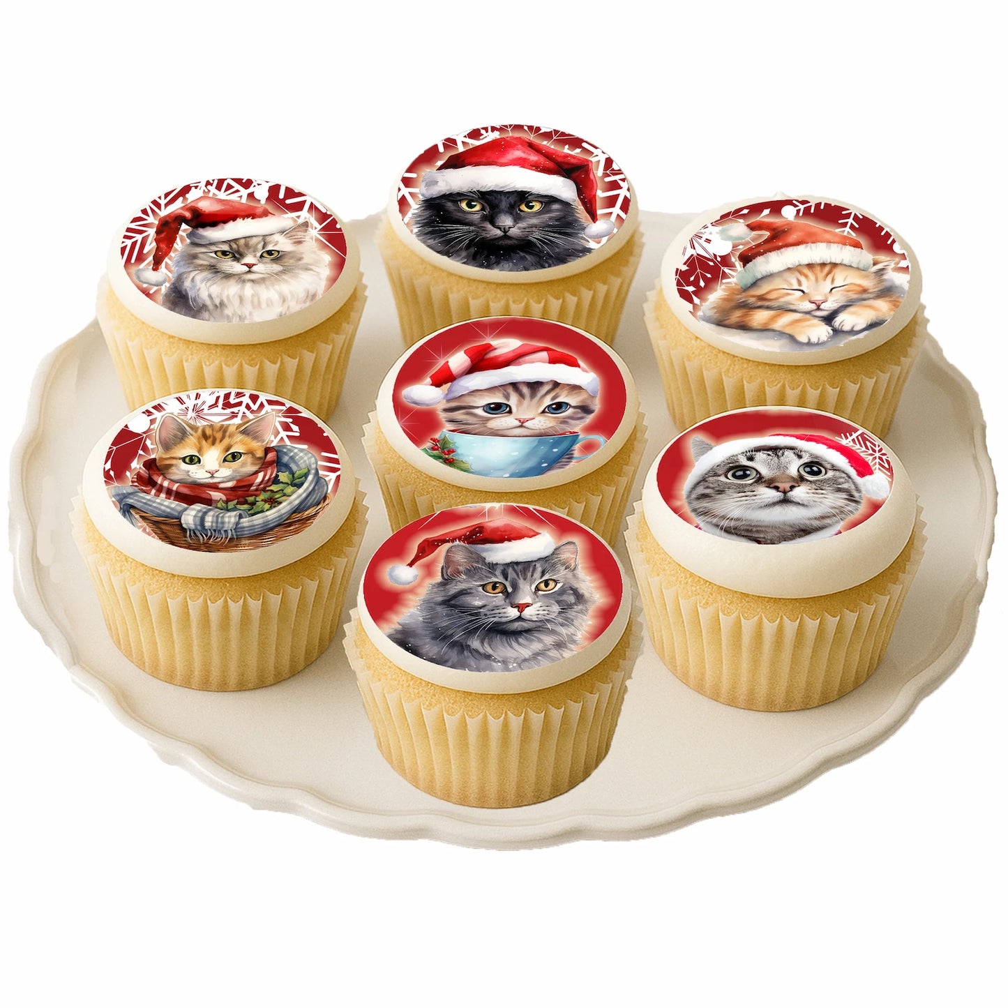 Cats in Santa Hats Christmas Edible Image Cookie & Cupcake Topper - Precut