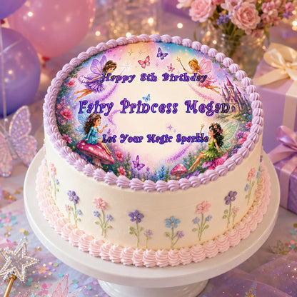 Custom Edible Image Cake Topper - Fairy Princess Birthday Party - Precut 8 " Icing Sheet -  RA Pape