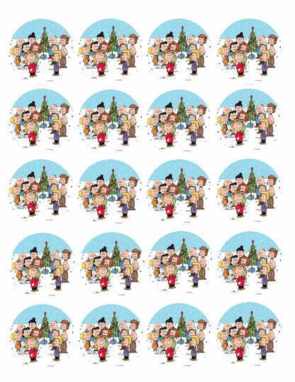 Sheet of 20 Christmas Charlie Brown edible cake images – pre-cut round icing cake images for cookies and cupcakes, perfect holiday dessert decorations
