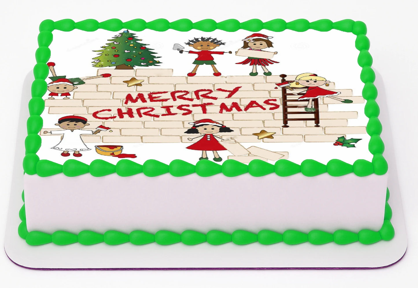 Custom Edible Cake Topper –  Children at Play Christmas Design – 1/4 Sheet Cake (9x13) – Precut Icing Sheet – RA Pape