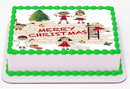 Custom Edible Cake Topper –  Children at Play Christmas Design – 1/4 Sheet Cake (9x13) – Precut Icing Sheet – RA Pape