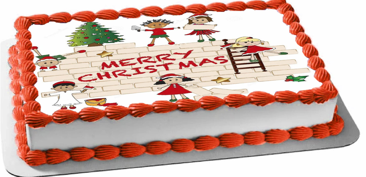 Children at Play Christmas Edible Image Cake Topper - Easy to Use