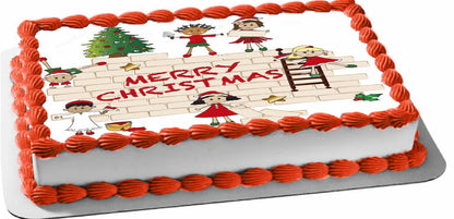 Children at Play Christmas Edible Image Cake Topper - Easy to Use