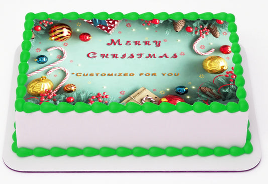 Custom Edible Cake Topper – Christmas Celebration Customizable  Design – 1/4 Sheet Cake (9x13) – Precut Icing Sheet – RA Pape