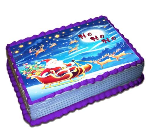 Christmas Ho Ho Ho Santa Sled Edible Image Cake Topper - Precut Easy to use