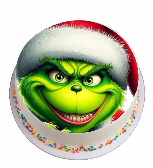 Christmas Fun Grinch Face Edible Image Cake Topper