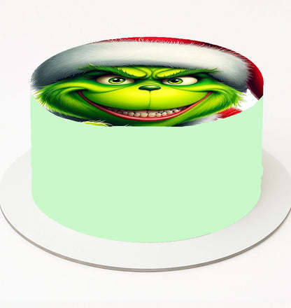 Edible Icing Image Christmas cake Topper with Christmas Fun Grinch Face themed decoration