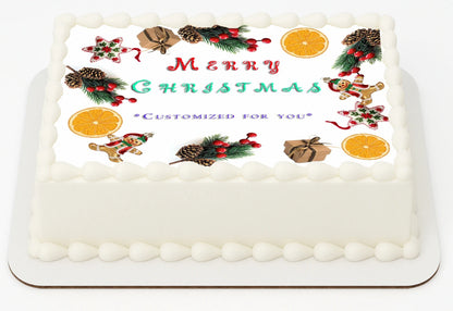 Edible Icing Image Christmas cake Topper with Customizable Christmas Gathering themed decoration