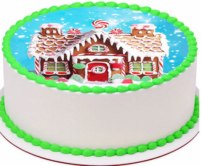Edible Icing Images Cake Topper with Christmas Gingerbread House-themed decoration