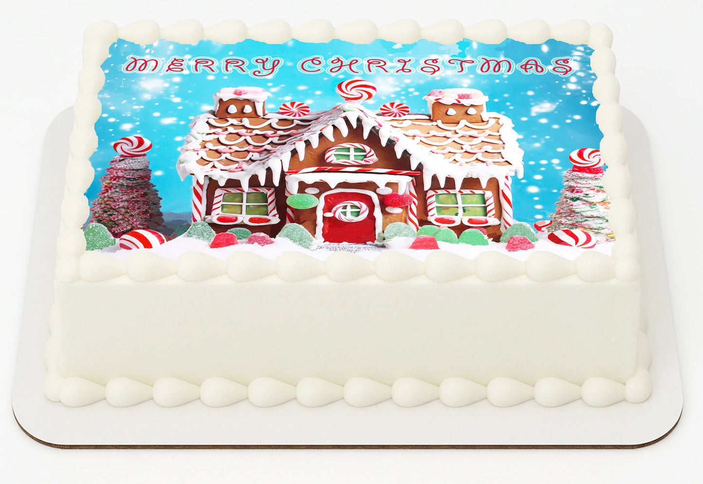 Edible Icing Image Christmas Sheet Cake Topper with Christmas Gingerbread House themed decoration