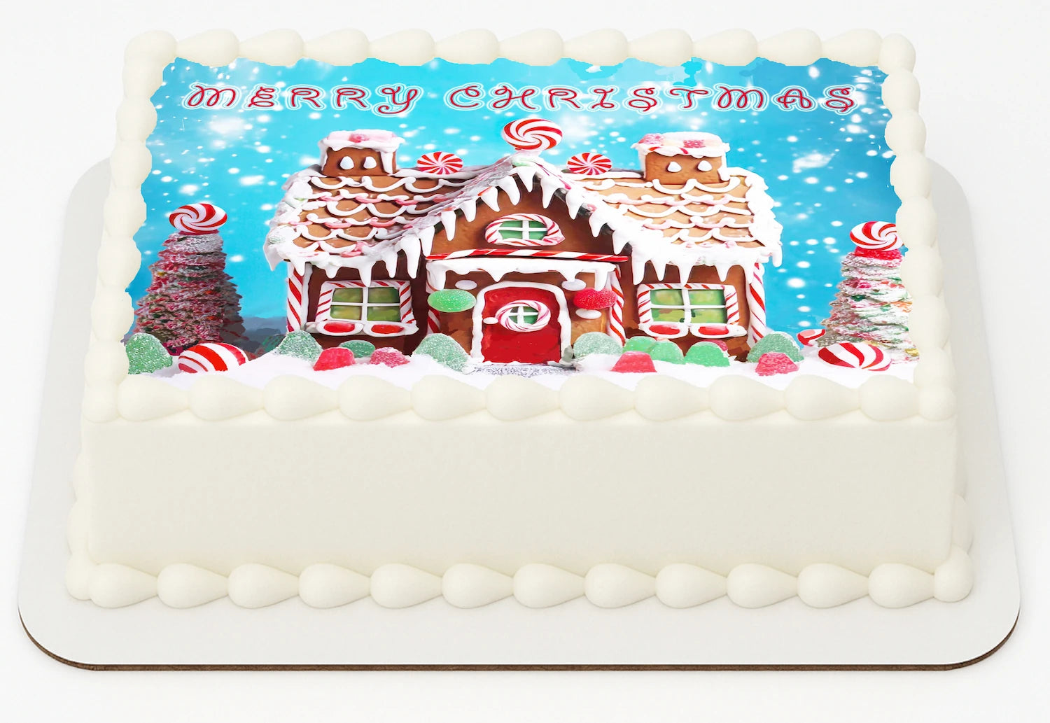Edible Icing Image Christmas Sheet Cake Topper with Christmas Gingerbread House themed decoration