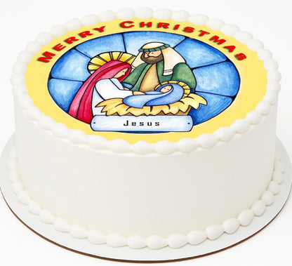 Edible Icing Images Cake Topper with Christmas Nativity-themed decoration