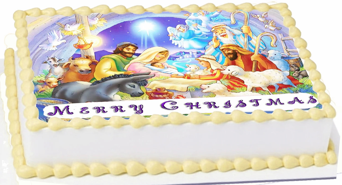 Edible Icing Images Sheet Cake Topper with Christmas Nativity-themed decoration