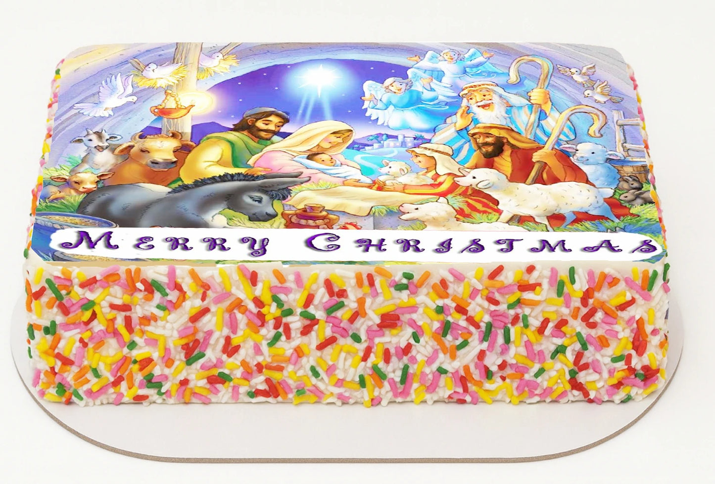 Edible Icing Image Christmas Sheet Cake Topper with Christmas Nativity themed decoration
