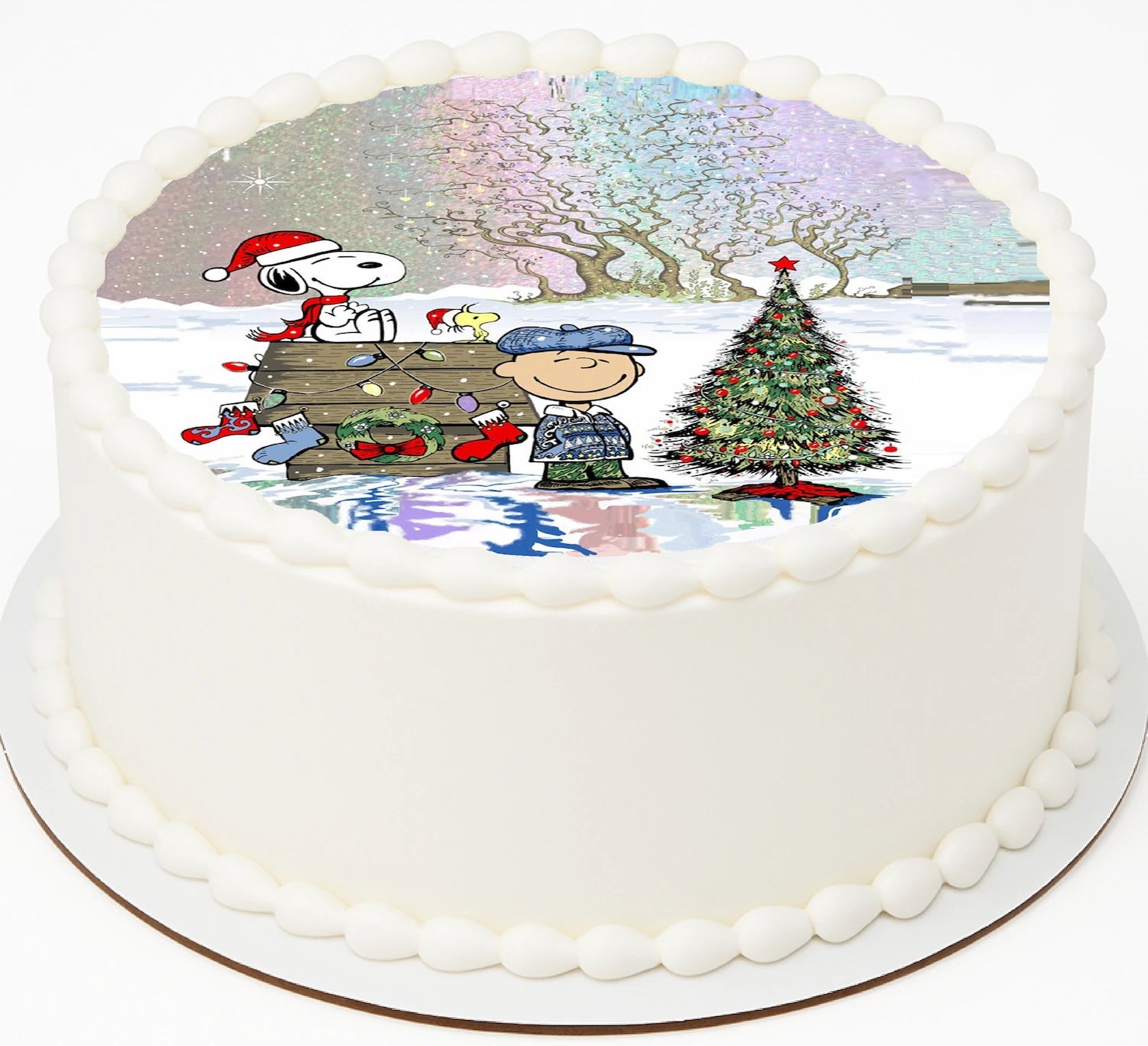 Edible Icing Image Christmas cake Topper with Christmas Snoops themed decoration