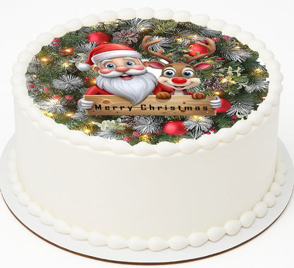 Edible Icing Images Cake Topper with Christmas Wreath-themed decoration