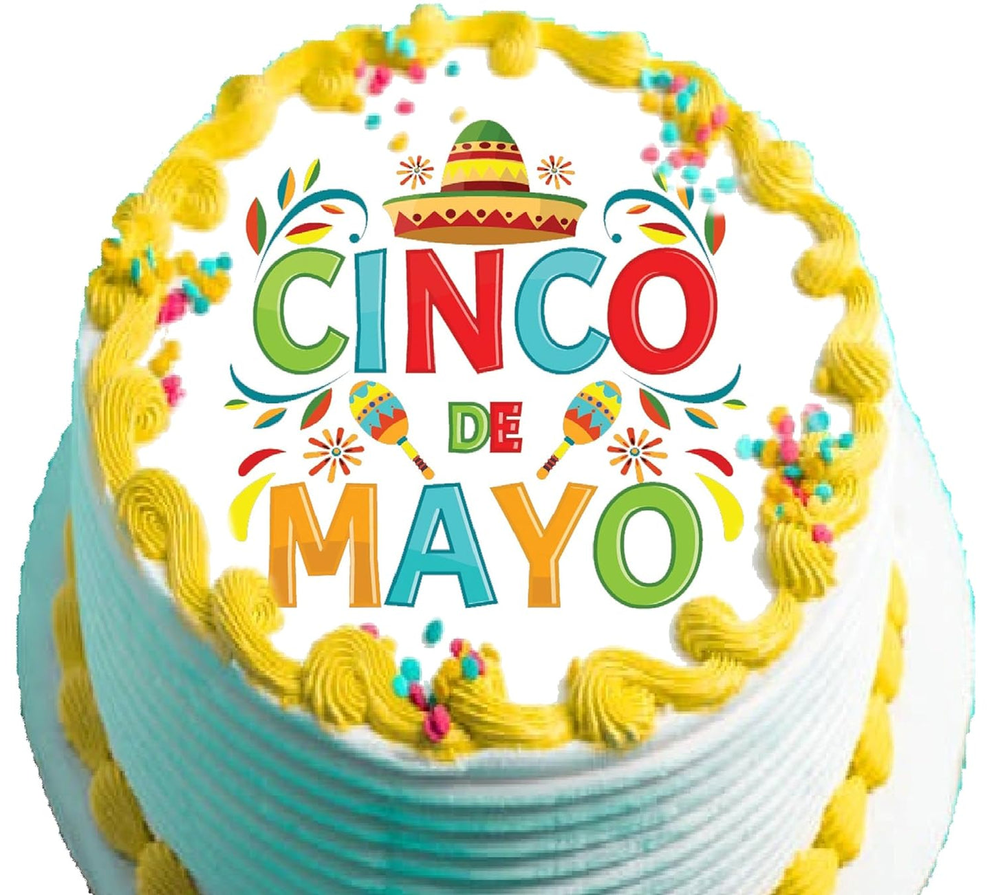 Custom Edible Cake Topper – Cinco De Mayo Design – Pre-cut 8" Round Icing Sheet – RA Pape