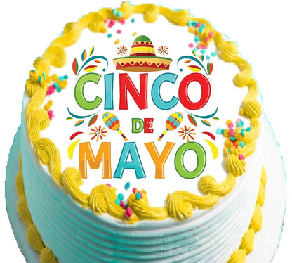 Custom Edible Cake Topper – Cinco De Mayo Design – Pre-cut 8" Round Icing Sheet – RA Pape