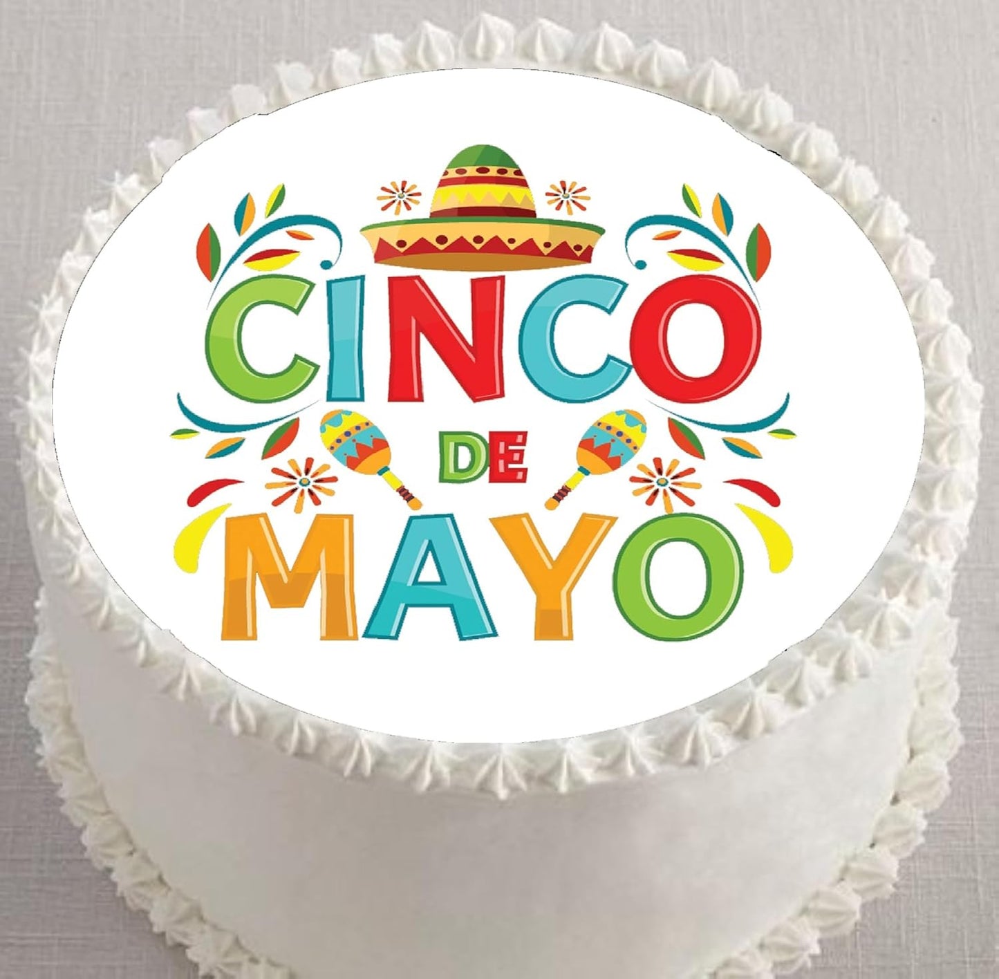 Edible Icing Image Cake Topper with Cinco De Mayo themed decoration
