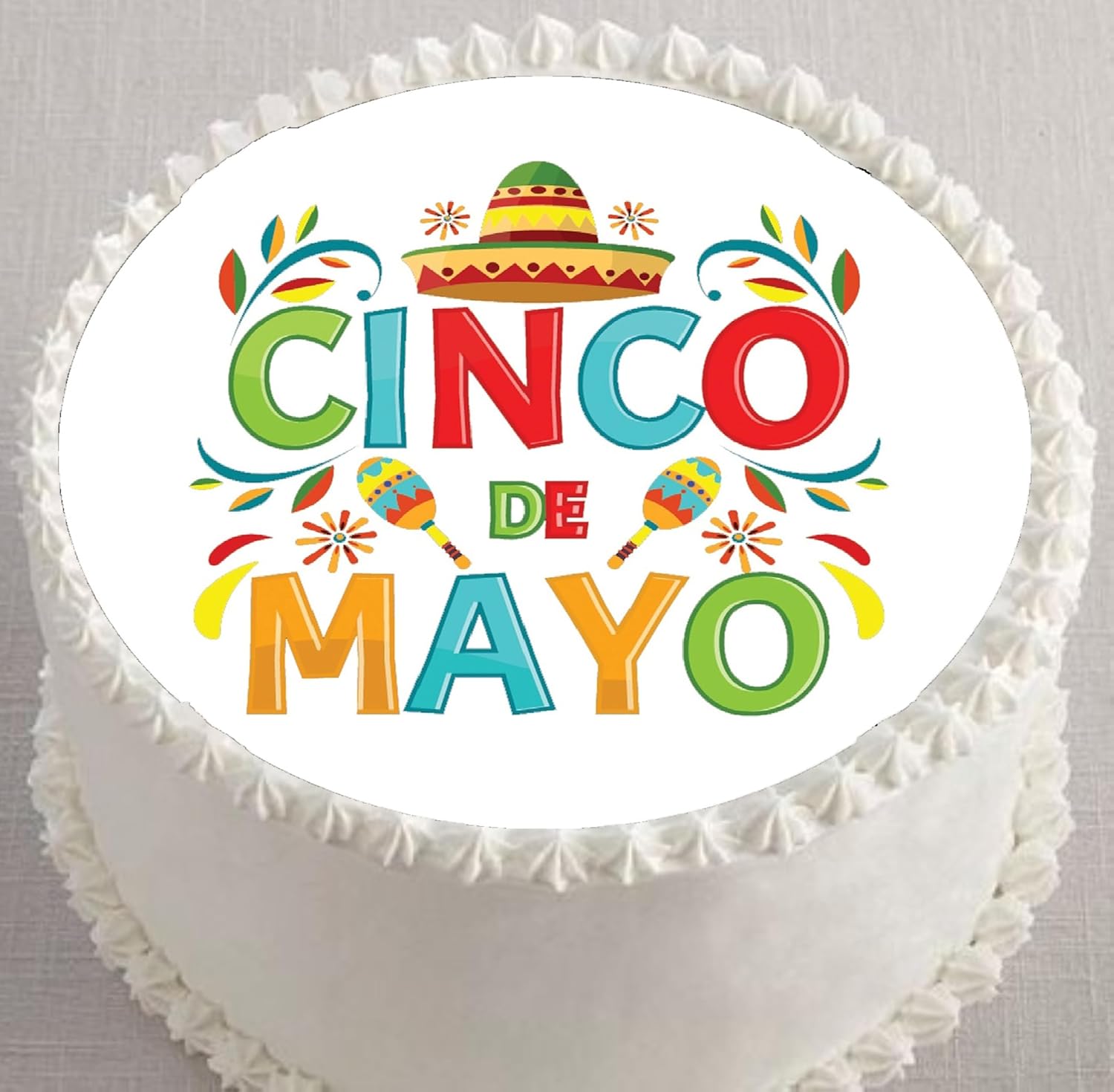 Edible Icing Image Cake Topper with Cinco De Mayo themed decoration