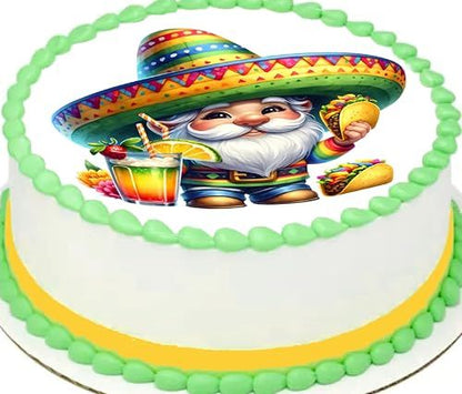 Custom Edible Cake Topper – Cinco De Mayo Gnome Design – Pre-cut 8" Round Icing Sheet – RA Pape