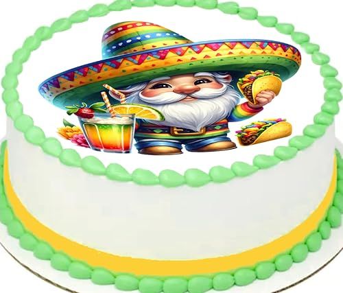 Custom Edible Cake Topper – Cinco De Mayo Gnome Design – Pre-cut 8" Round Icing Sheet – RA Pape