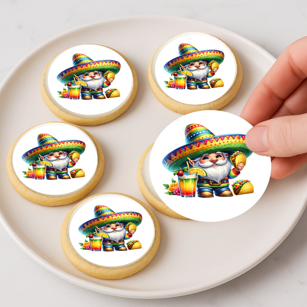 Custom Edible Cake Topper – Cinco De Mayo Gnome Design – Icing Sheet Cookie & Cupcake Images –20 Pre-cut 2” Round– Easy to use-RA Pape