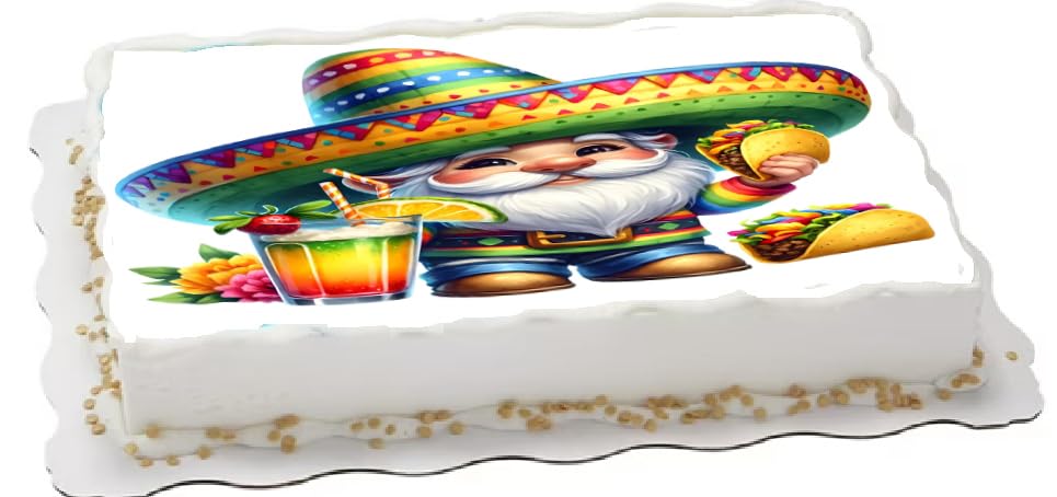 Edible Icing Images Sheet Cake Topper with Cinco De Mayo Gnome-themed decoration
