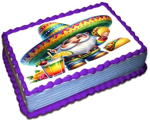 Custom Edible Cake Topper – Cinco De Mayo Gnome  Design – 1/4 Sheet Cake (9x13) – Precut Icing Sheet – RA Pape