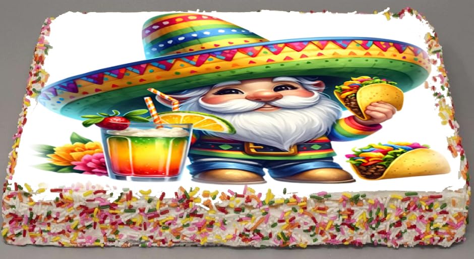 Cinco De Mayo Gnome Edible Image Sheet Cake Topper - Easy to use