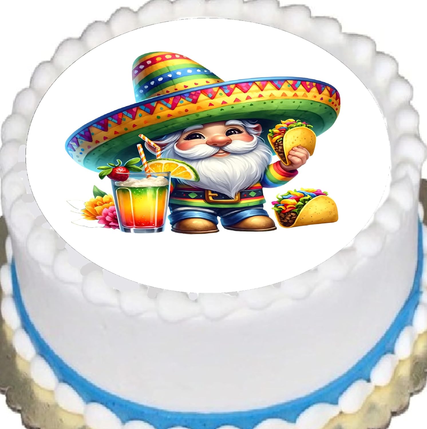Edible Icing Images Cake Topper with Cinco De Mayo Gnome-themed decoration