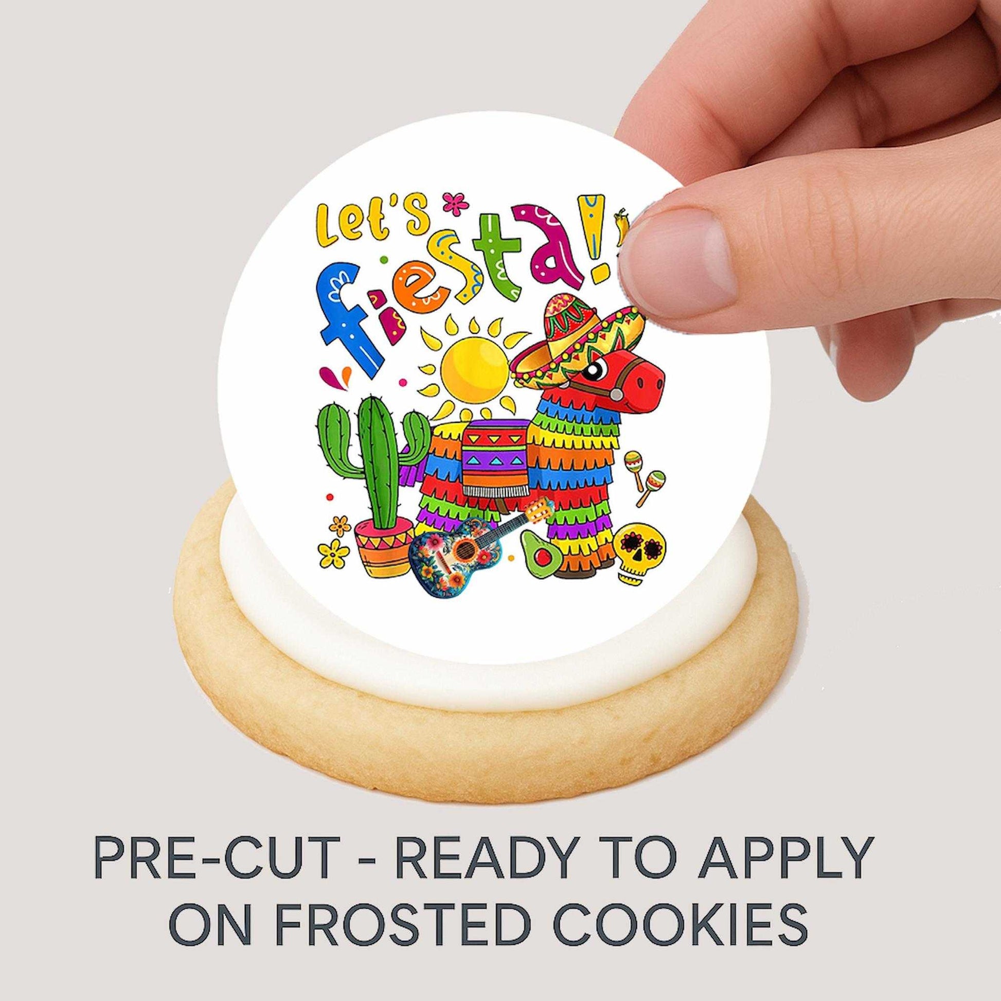 Custom Edible Cake Topper – Cinco De Mayo Let's Fiesta Design – Icing Sheet Cookie Images –20 Pre-cut 2” Round– RA Pape