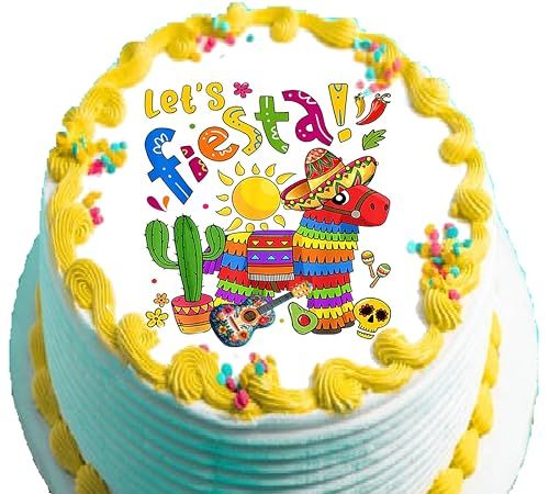 Custom Edible Cake Topper – Cinco De Mayo Lets Fiesta Design – Pre-cut 8" Round Icing Sheet – RA Pape