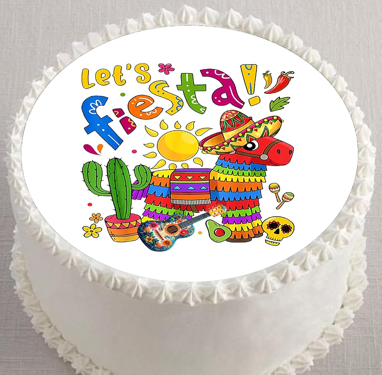 Edible Icing Images Cake Topper with Cinco De Mayo Lets Fiesta-themed decoration