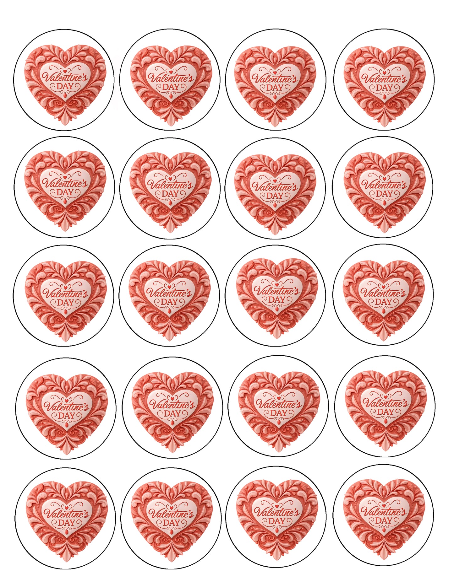 Red heart-shaped Valentine's Day Edible Image Topper on a white background