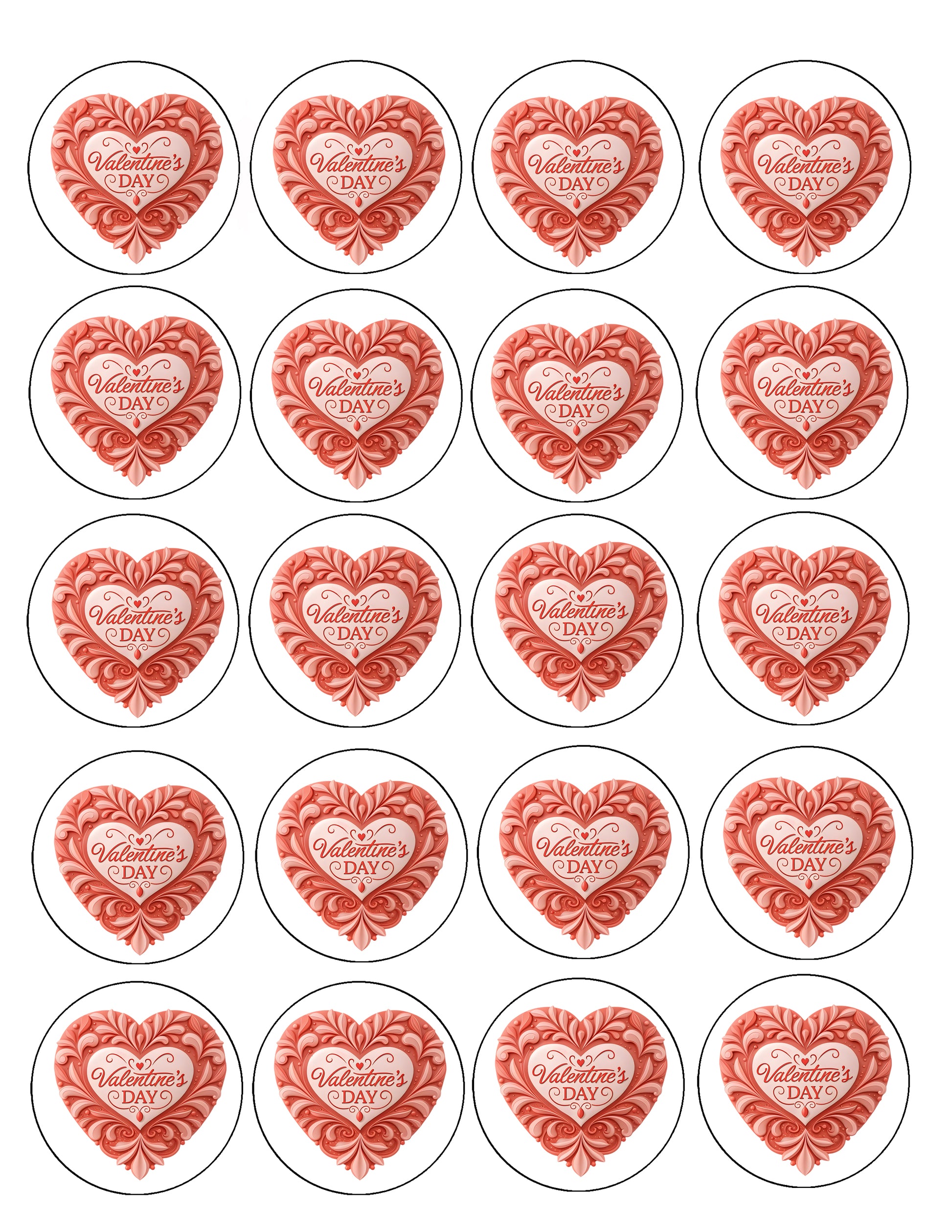 Red heart-shaped Valentine's Day Edible Image Topper on a white background