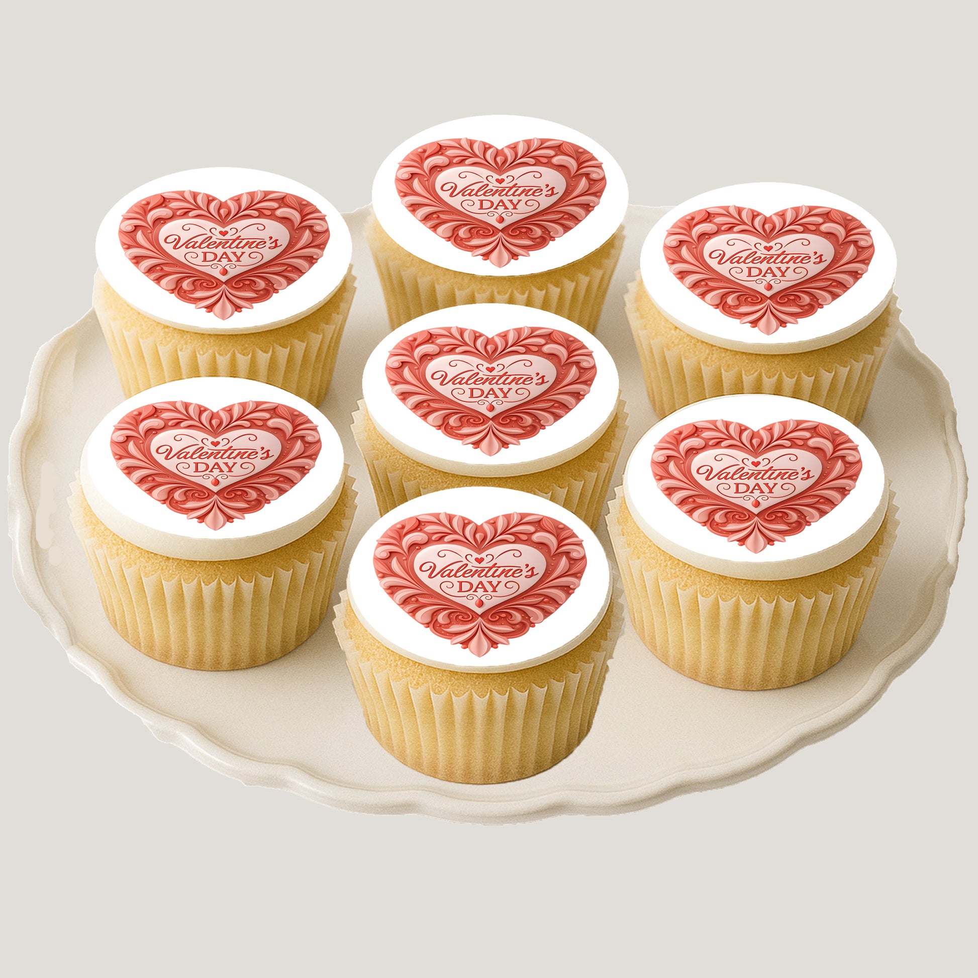 Valentine's Day cupcakes with Classic Valentine Heart Image Cookie & Cupcake Toppers –  Precut 2” Rounds