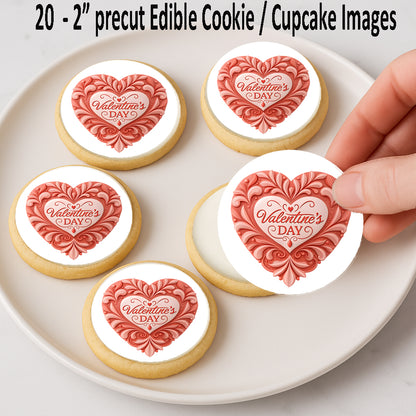 Classic Valentine Heart Image Cookie & Cupcake Toppers –  Easy to Apply