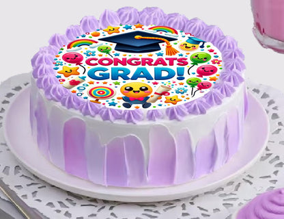 Edible Icing Images Cake Topper with Congrats Grad Graduation-themed decoration