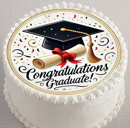 Title
Custom Edible Cake Topper – Congratulations Graduate Design – Pre-cut 8" Round Icing Sheet – RA Pape