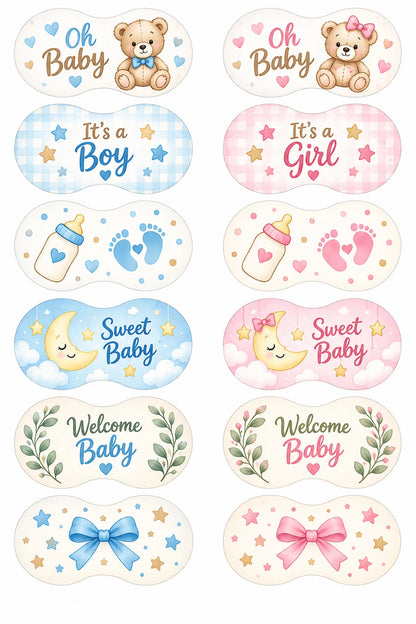 Variety of custom printed peanut-shaped edible cookie toppers featuring photos and logos