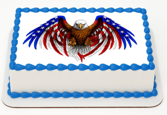 Custom Edible Cake Topper – American Eagle Design – 1/4 Sheet Cake (9x13) – Precut Frosting Sheet – RA Pape