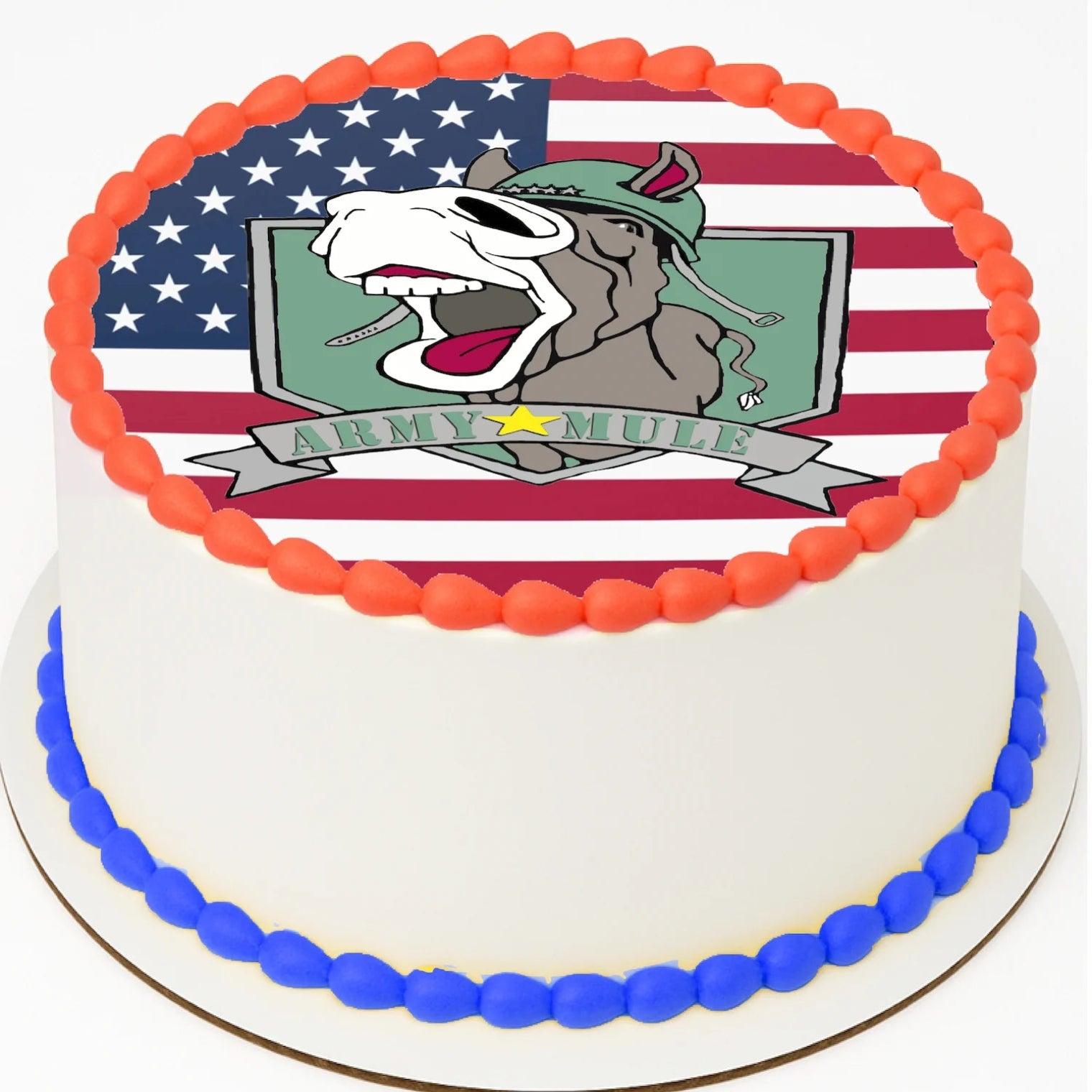 Custom Edible Cake Topper Army Flag Mule Design – Pre-cut 8" Round Icing Sheet – RA Pape