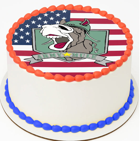 Custom Edible Cake Topper Army Flag Mule Design – Pre-cut 8" Round Icing Sheet – RA Pape