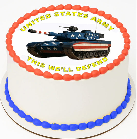 RA Pape Army This We'll Defend Edible Image Cake Topper – Pre-cut 8" Round Icing Sheet Easy to Use