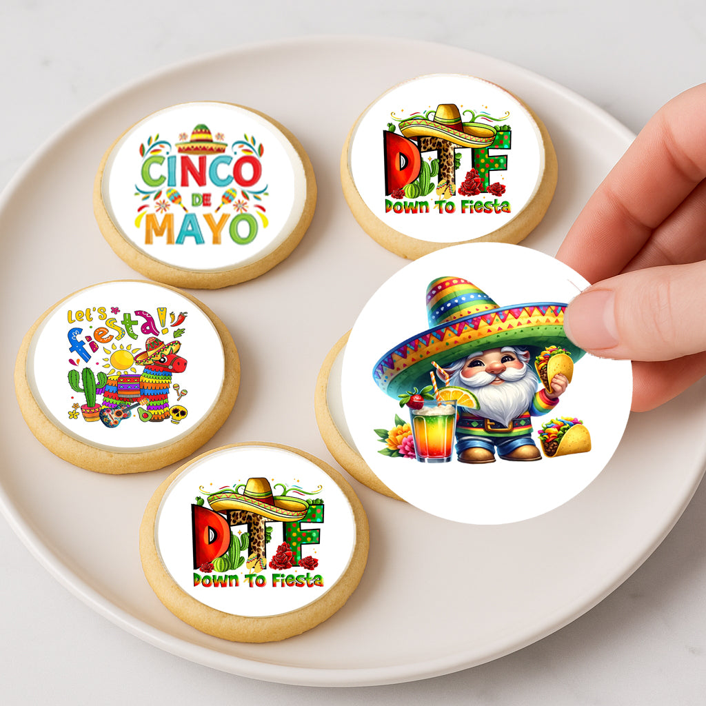 Custom Edible Cake Topper – Cinco De Mayo Colection – Icing Sheet Cookie & Cupcake Images –20 Pre-cut 2” Round– RA Pape Easy to Use