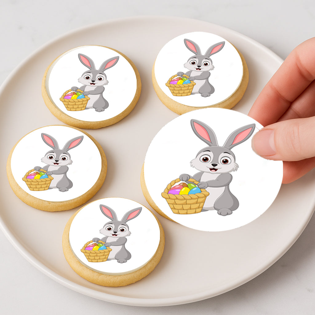 Easter Bunny with Basket Icing Sheet Cookie & Cupcake Topper 20 Precut 2” Edible Images Easy to Use
