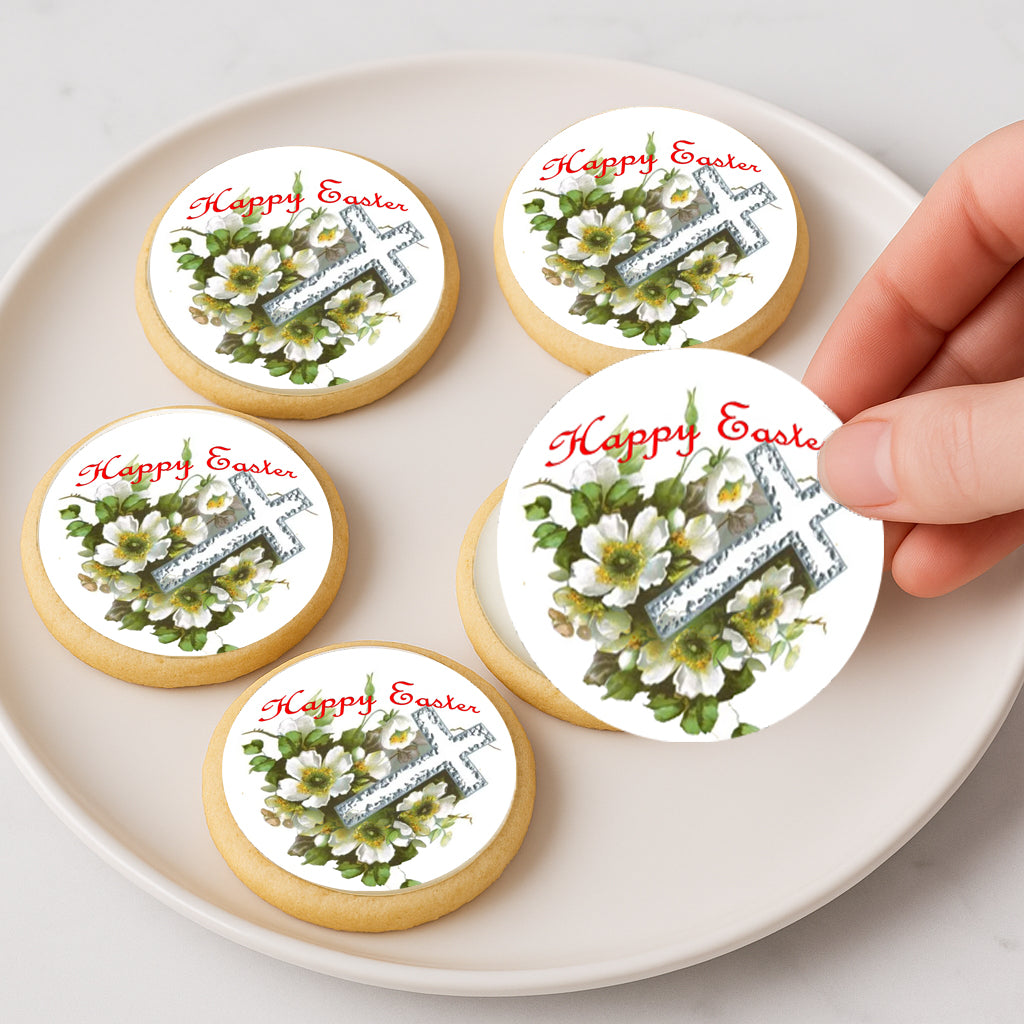 Easter Cross Icing Sheet Cookie & Cupcake Topper 20 Precut 2” Edible Images Easy to Use